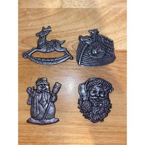 Set 4 Vintage Carson Pewter Rocking Horse, Snowman, Santa, Noah's Ark Ornaments
